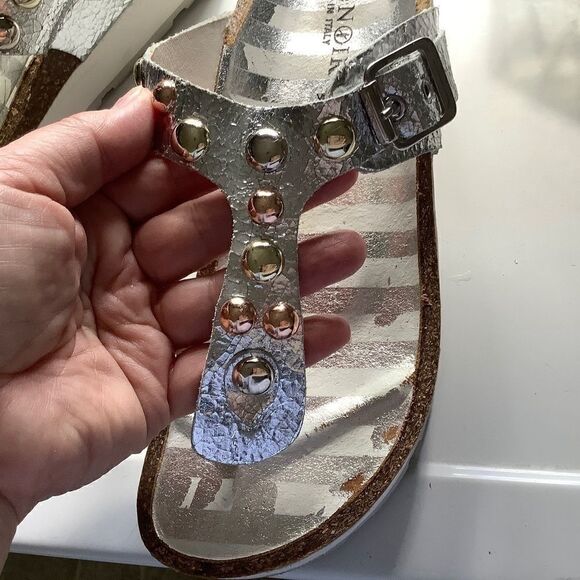 cafenoir MADE IN ITALY SILVER METALLIC GENUINE LEATHER WOMAN SAND… - Picture 11 of 15